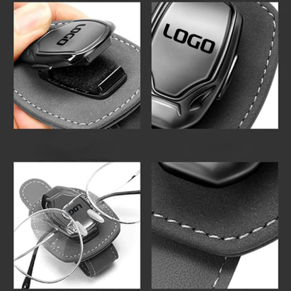 Mokkanahkainen monikäyttöinen silmälasiklipsi auton logolla varustettuna